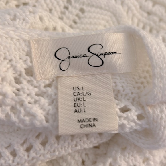 Jessica Simpson White Open Knit V-Neck Long Sleeve Front Tie Sweater Size Large - Picture 6 of 7